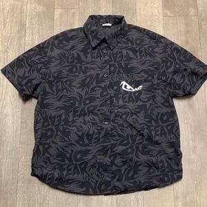 Womens H&M No Fear Collab Oversized All Over Print Pocket Button Down Shirt‎